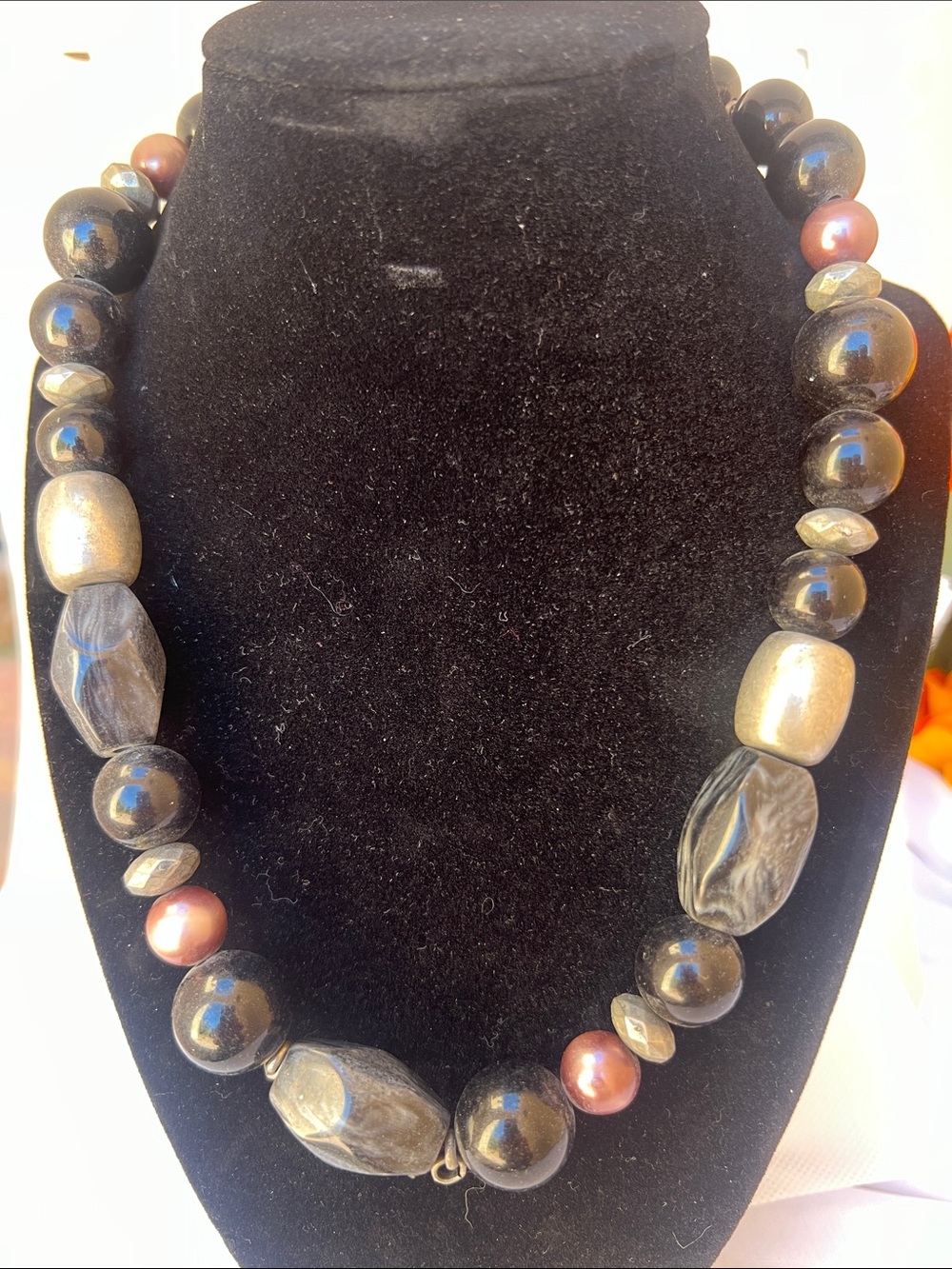 Vintage Black and Brown Beaded Statement Necklace